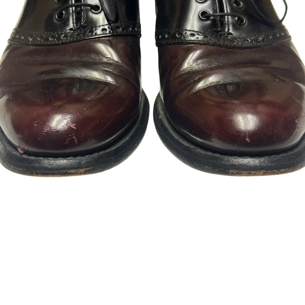 Florsheim Mens 8.5 D Burgundy Black Leather Saddle Oxford Brogue Dress Shoes